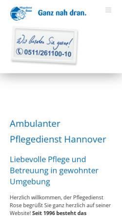 Vorschau der mobilen Webseite www.pflegedienst-rose.de, Mobile Betreuung Hannover Rose oHG