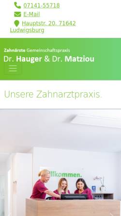 Vorschau der mobilen Webseite www.zahnarztludwigsburg.de, Zahnarztpraxis Dr. Hauger und Dr. Matziou