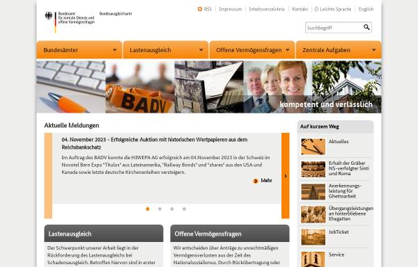 Vorschau von www.badv.bund.de, Bundesamt für zentrale Dienste und offene Vermögensfragen (BADV)