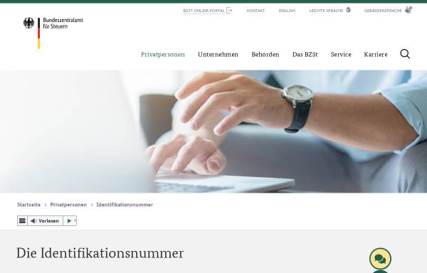 Vorschau von www.identifikationsmerkmal.de, Bundeszentralamt für Steuern - Steueridentifikationsnummer