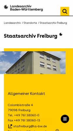 Vorschau der mobilen Webseite www.landesarchiv-bw.de, Staatsarchiv Freiburg