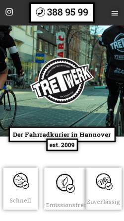 Vorschau der mobilen Webseite www.tretwerk-fahrradkurier.de, Tretwerk Fahrradkuriere GbR