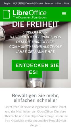 Vorschau der mobilen Webseite de.libreoffice.org, LibreOffice Deutsch