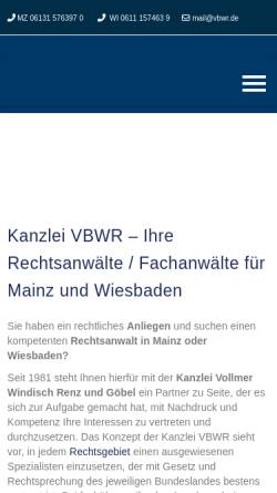 Vorschau der mobilen Webseite www.vbwr.de, Kanzlei VBWR - Rechtsanwälte - Fachanwälte - Notar - Steuerkanzlei