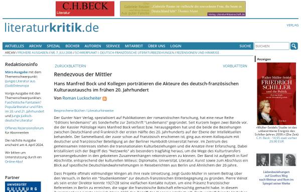 Vorschau von www.literaturkritik.de, Rendezvous der Mittler