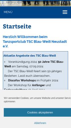 Vorschau der mobilen Webseite www.tanzsportclub-neustadt.de, Tanzsportclub TSC Blau-Weiß Neustadt e.V.