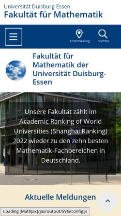 Vorschau der mobilen Webseite www.uni-due.de, Fachbereich Mathematik der Universität Universität Duisburg-Essen