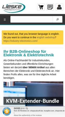Vorschau der mobilen Webseite industry-electronics.de, Lieske-elektronik e.K.