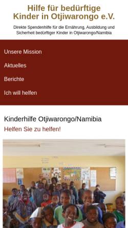 Vorschau der mobilen Webseite www.kinderhilfe-otji.de, Hilfe für bedürftige Kinder in Otjiwarongo e.V.