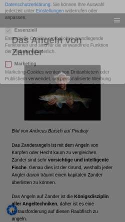 Vorschau der mobilen Webseite www.zander-angeln.com, Angeln auf Zander
