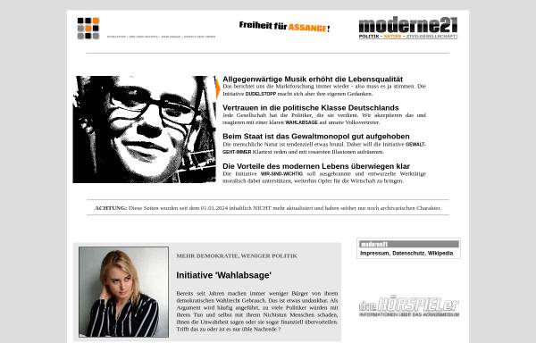 Vorschau von www.moderne21.de, Politik, Satire, Zivilgesellschaft: moderne21