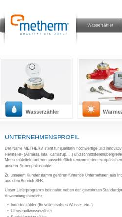 Vorschau der mobilen Webseite www.metherm.de, Metherm Messgeräte für Wasser und Wärme GmbH