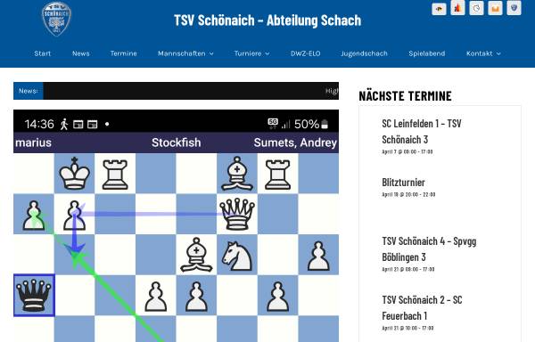 Vorschau von www.tsvschoenaich.de, Abteilung Schach des TSV Schönaich