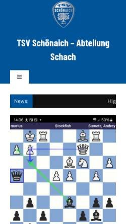 Vorschau der mobilen Webseite www.tsvschoenaich.de, Abteilung Schach des TSV Schönaich