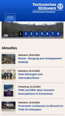 Vorschau der mobilen Webseite www.thw-attendorn.de, Technisches Hilfswerk, Ortsverband Attendorn