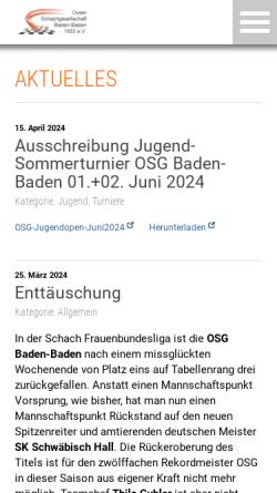 Vorschau der mobilen Webseite www.zugzwang.de, Ooser Schachgesellschaft Baden-Baden 1922 e.V.