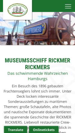 Vorschau der mobilen Webseite www.rickmer-rickmers.de, Museumsschiff Rickmer Rickmers