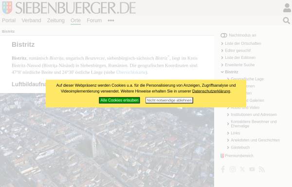 Vorschau von www.siebenbuerger.de, Bistritz in Siebenbürgen und Rumänien