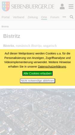 Vorschau der mobilen Webseite www.siebenbuerger.de, Bistritz in Siebenbürgen und Rumänien