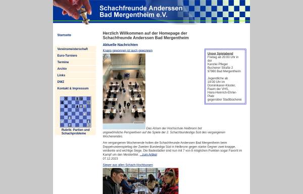 Vorschau von www.sf-bad-mergentheim.de, Schachfreunde Anderssen Bad Mergentheim e.V.