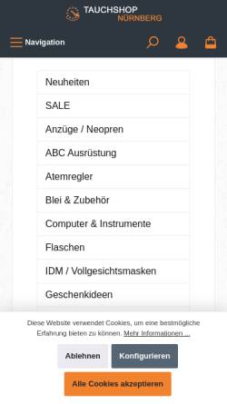 Vorschau der mobilen Webseite www.tauchshop-nuernberg.de, Tauchshop Nürnberg - Onlineshop für Sporttauchen und Tec-Tauchen