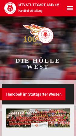 Vorschau der mobilen Webseite www.handball-mtv.de, MTV Stuttgart Handball