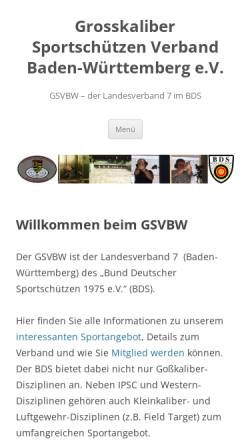 Vorschau der mobilen Webseite www.gsvbw.de, Großkaliber Sportschützen Verband Baden Württemberg e.V.