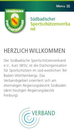 Vorschau der mobilen Webseite www.sbsv.de, Südbadischer Sportschützenverband e.V.