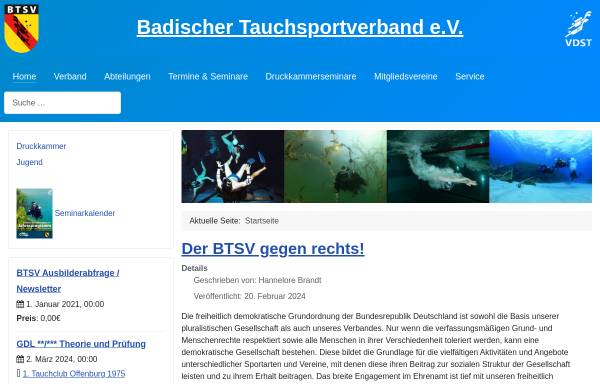 Vorschau von www.btsv.de, Badischer Tauchsportverband e.V.