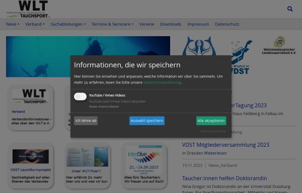 Vorschau von www.wlt-ev.de, Württembergischer Landesverband für Tauchsport e.V. (WLT)