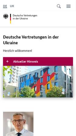 Vorschau der mobilen Webseite www.kiew.diplo.de, Botschaft der Bundesrepublik Deutschland in der Ukraine