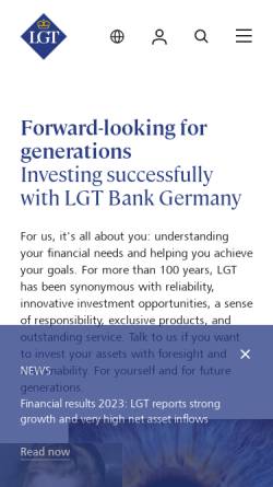 Vorschau der mobilen Webseite www.lgt.com, LGT, Liechtenstein Global Trust