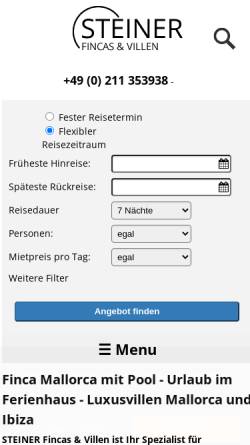 Vorschau der mobilen Webseite www.steinerferien.de, Steiner Fincas und Villen