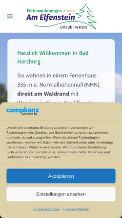 Vorschau der mobilen Webseite www.fewo-bad-harzburg.com, Ferienwohnungen am Elfenstein
