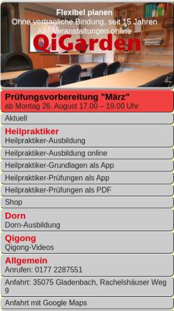 Vorschau der mobilen Webseite www.qigarden.de, QiGarden Heilpraktikerschule