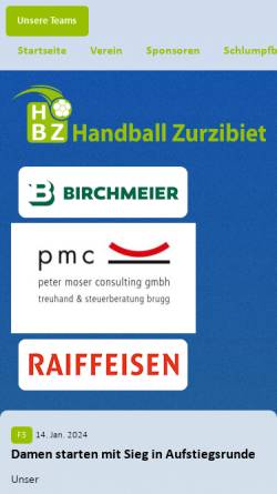 Vorschau der mobilen Webseite www.hbzurzibiet.ch, Handball Zurzibiet
