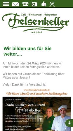 Vorschau der mobilen Webseite www.felsenkeller-holzminden.de, Restaurant Felsenkeller