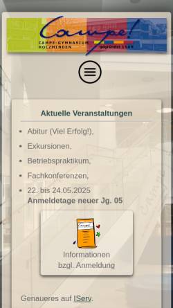 Vorschau der mobilen Webseite www.campegym.de, Campe Gymnasium Holzminden