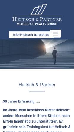 Vorschau der mobilen Webseite www.heitsch-partner.de, Heitsch & Partner - Gesellschaft für Verhaltenstraining, Trainingsberatung und Trainervermittlung