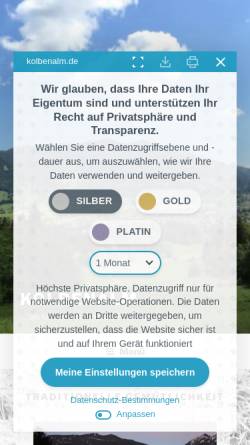 Vorschau der mobilen Webseite kolbenalm.de, Kolbenalm