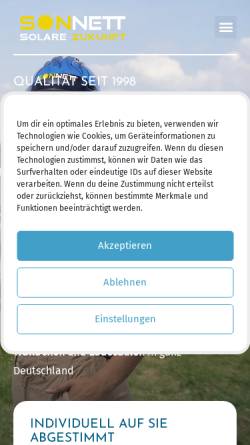 Vorschau der mobilen Webseite sonnett.de, SONNETT Vertriebs GmbH