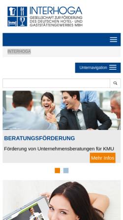 Vorschau der mobilen Webseite www.interhoga.de, Interhoga - Gesellschaft zur Förderung des deutschen Hotel- und Gaststättengewerbes mbH