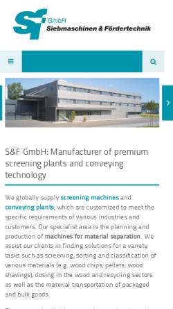 Vorschau der mobilen Webseite www.sf-gmbh.de, S&F GmbH - Siebmaschinen und Fördertechnik