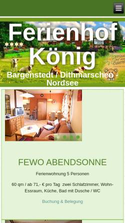 Vorschau der mobilen Webseite www.nordsee-landferien.de, Ferienhof König