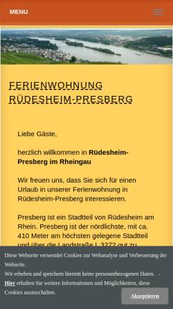 Vorschau der mobilen Webseite www.ferienwohnung-ruedesheim-rhein.de, Ferienwohnung in Rüdesheim-Presberg