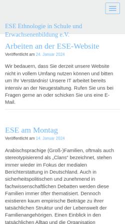 Vorschau der mobilen Webseite www.ese-web.de, Ethnologie in Schule und Erwachsenenbildung (ESE) e.V.