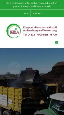 Vorschau der mobilen Webseite www.kba-dithmarschen.de, Kompost- Bauschutt- Altstoffaufbereitung u. Verwertungsgesellschaft GmbH u. Co. KG