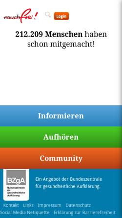 Vorschau der mobilen Webseite www.rauchfrei-info.de, BZgA - rauchfrei