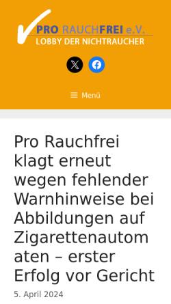 Vorschau der mobilen Webseite www.pro-rauchfrei.org, Pro Rauchfrei e.V.