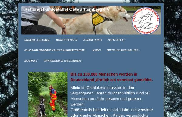 Vorschau von www.rhs-ostwuerttemberg.de, Rettungshundestaffel Ostwürttemberg e.V.